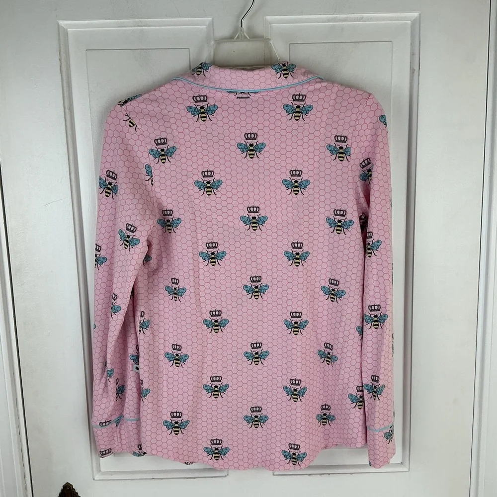 The Cat's Pajamas Queen Bee Pajama Top Button Front Long Sleeve XS Pink